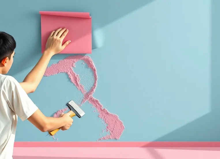 Application d'un enduit décoratif à la lisseuse sur un mur