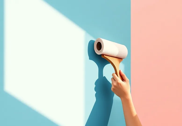 Pose de papier peint, rouleau et brosse à maroufler